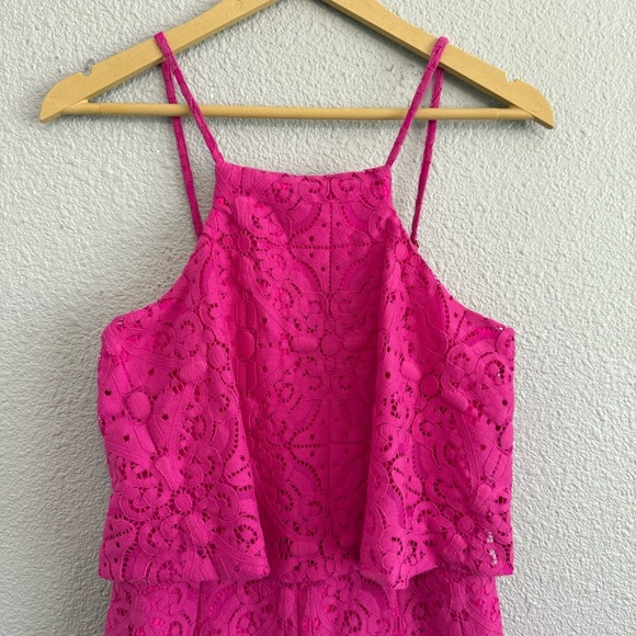 Lilly Pulitzer Celyn Romper Magenta Pink Tic Tac Tile Lace Size 2 - Picture 3 of 9